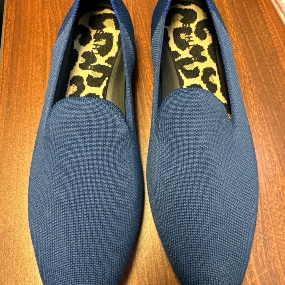 Rothy's Blue Knit Flats with Animal Print Interior